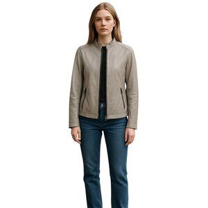 Emporio Armani Lambskin Leather Biker Jacket - Womens Fashion Designer Outerwear